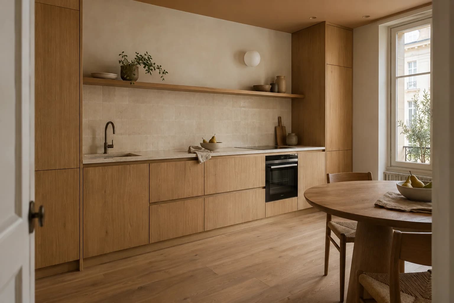 Inspiration de cuisine aux façades en chêne et à la crédence argile