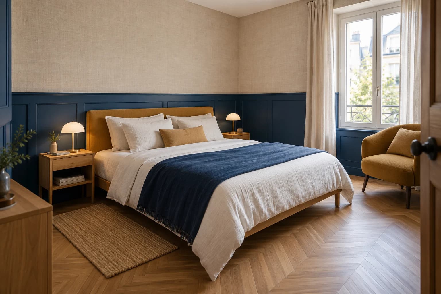 Cobalt & miel : Bleu intense, lin & bois miel